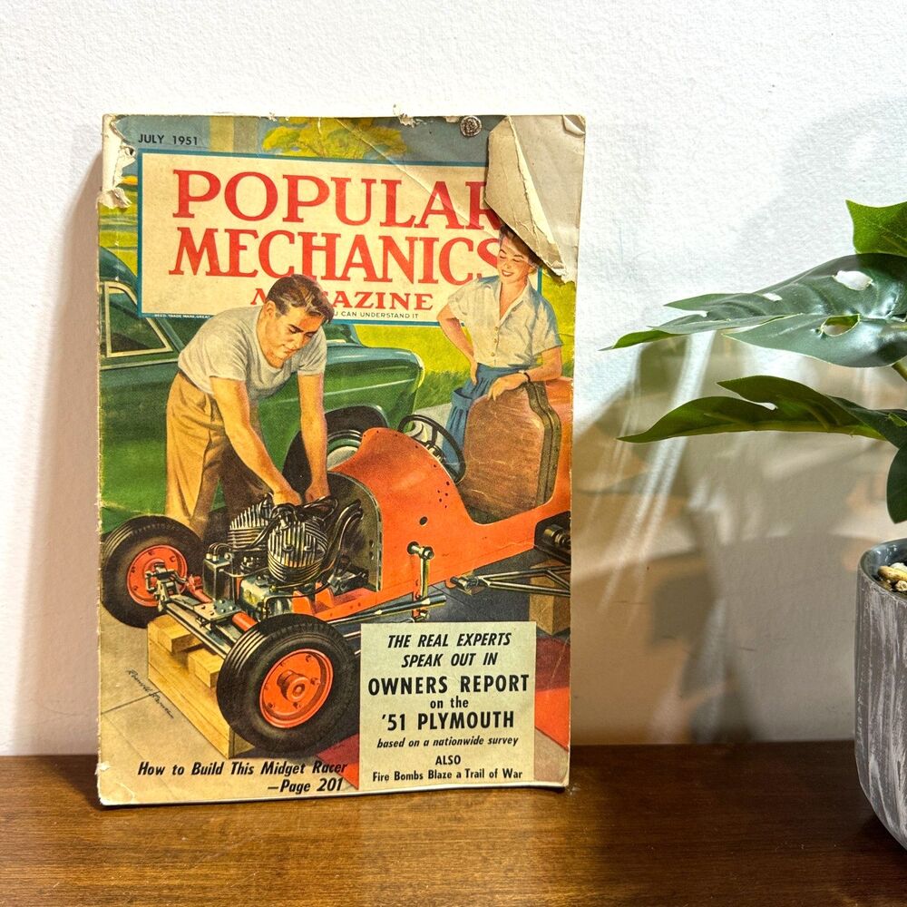 Vintage Popular Mechanics Magazine July 1951 '51 Plymouth Ephemera Ads